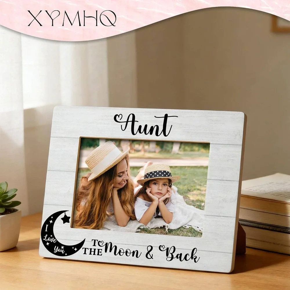 XYMHQ Aunt I Love You To The Moon‎ & Back Wood Picture Frame 5x7 White Rustic